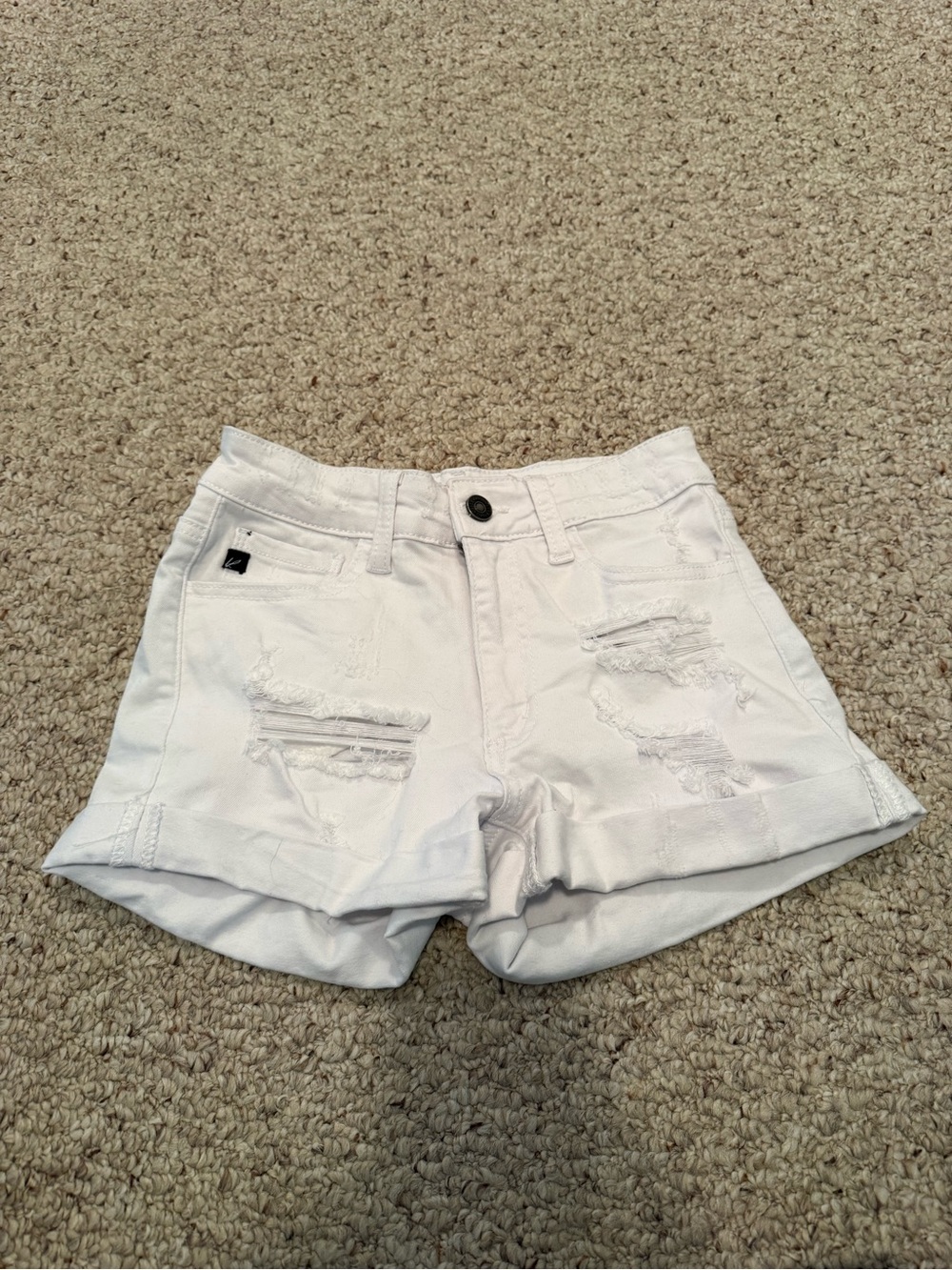 KanCan White Distressed Folded-Hem Denim Shorts